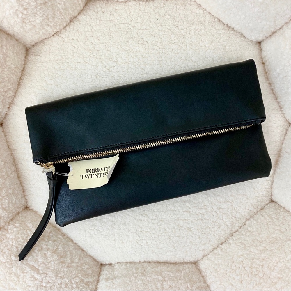 F21 Faux Black Leather Clutch